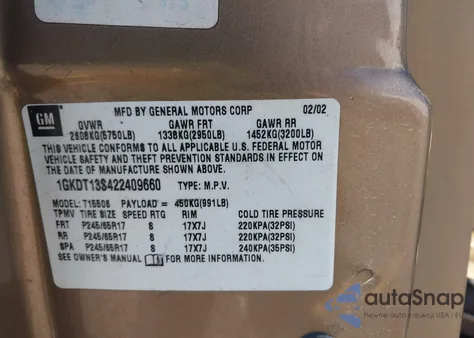 2002 GMC Envoy Sle из США, поврежденный, VIN 1GKDT13S422409660